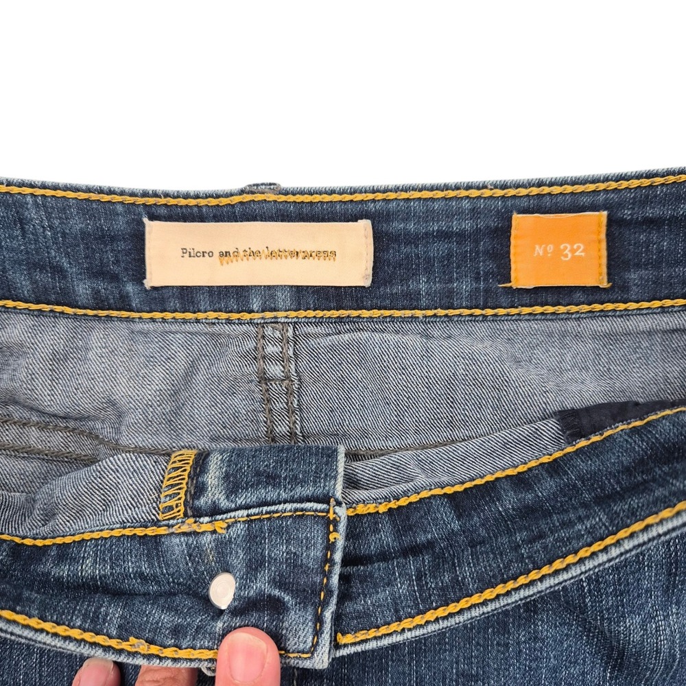 Pilcro and the Letterpress‎ Blue Denim Pleated Ruffle Back Mini Skirt Size 32 - Picture 3 of 6
